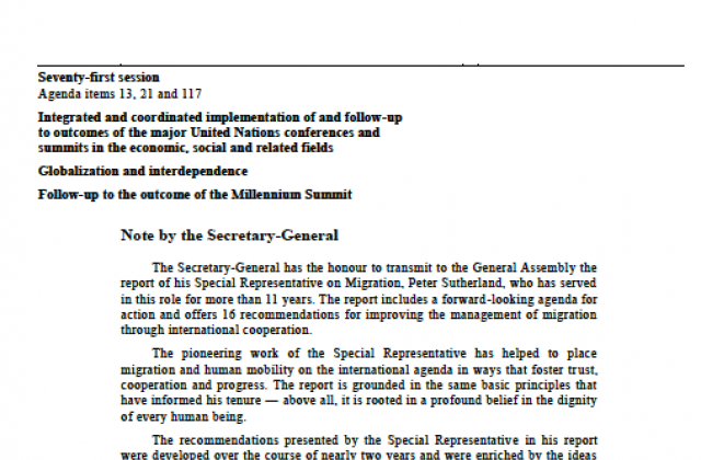 UNSG Special Representative on Migration Report cover