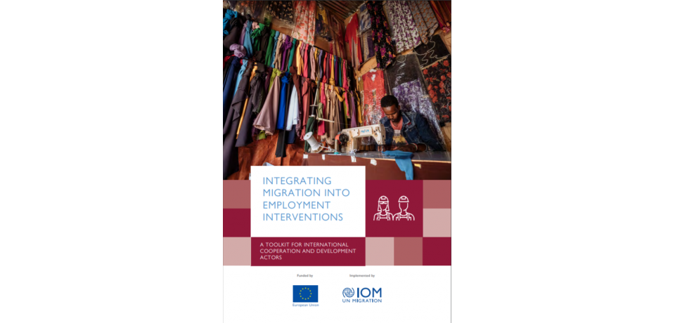 MMICD employment sector cover: A man sewing in his shop with scarves, dresses and clothing behind him