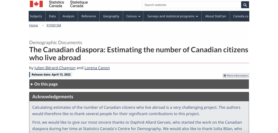 The Canadian diaspora: Estimating the number of Canadian citizens who live abroad