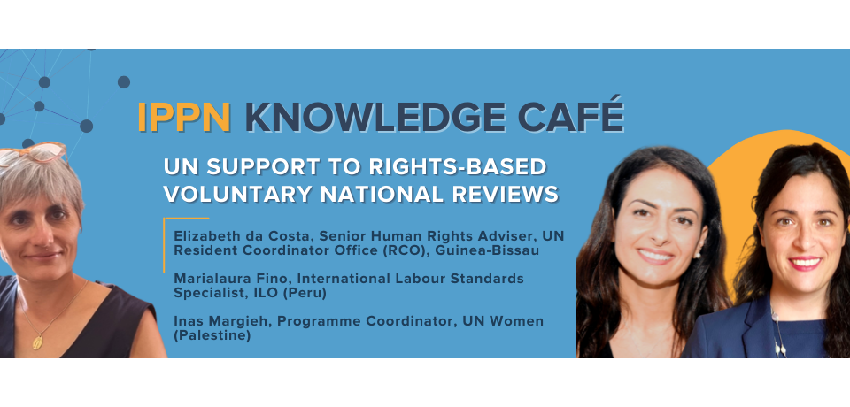 Image of three women on the side and the text "IPPN Knowledge cafe" in the middle with other info about the webinar