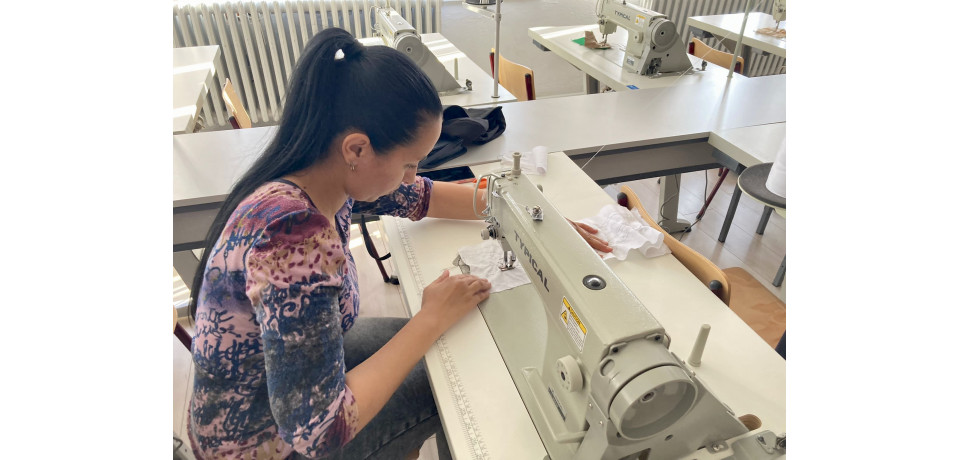 A student sewing