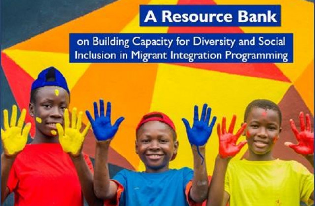 Cover of the DISC resource bank: three children holding up paint covered hands