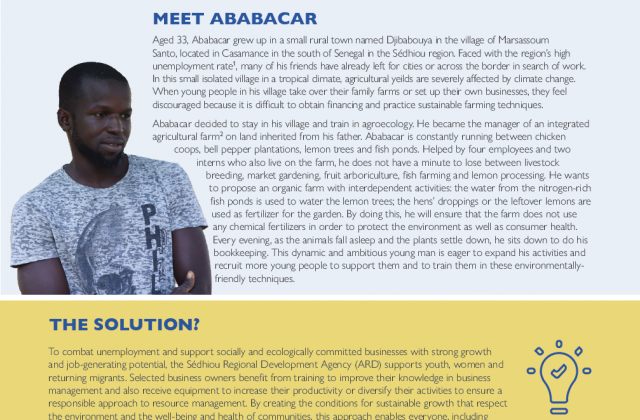 Case Study Cover with a photo of Ababacar, a man wearing a grey t-shirt
