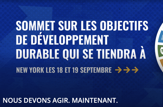 Sommet sur les objectifs de développement durable qui se tiendra à New York les 18 et 19 septembre. Nous devons agir maintenant