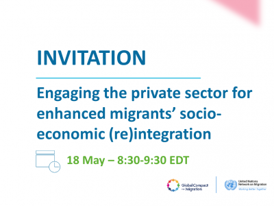 Banner for the Private Sector IMRF Side Event, with details and date: 18 May 2022, 8:30–9:30 New York time