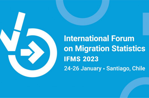IFMS logo and text on the right "International Forum on Migration Statistics, IFMS 2023, 24-26 January, Santiago, Chile"