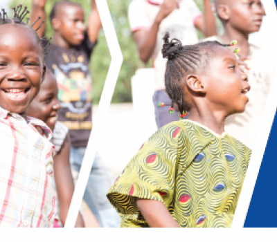 Front cover of a document with a picture of children laughing and playing